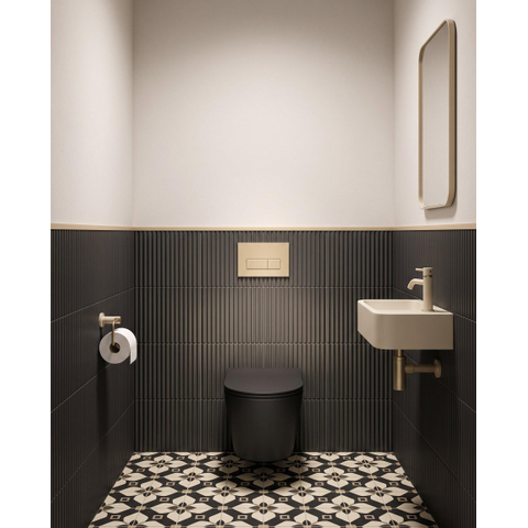 QeramiQ Dely Pack WC suspendu - 36.3x51.7cm - sans bride - bâti-support Geberit UP320 - abattant softclose - plaque de commande beige - boutons rectangulaires - noir mat SW1164842