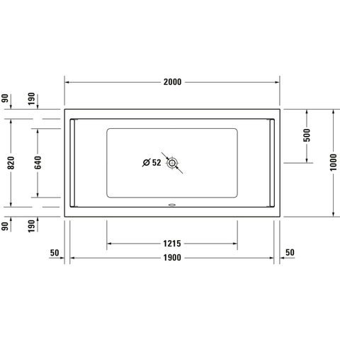 Duravit Starck Slimline Starckkunststof duobad acryl rechthoekig - 200x100x46cm - zonder poten - voor inbouw of ommanteling - glans wit 0297580