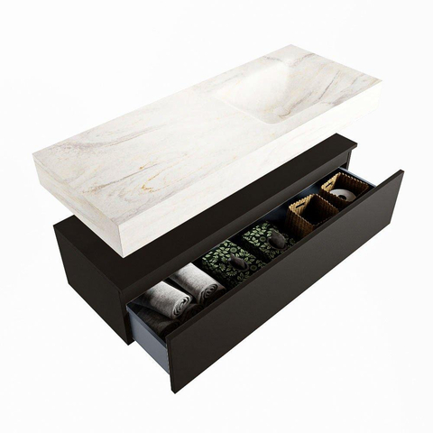 Mondiaz ALAN-DLUX Ensemble de meuble - 120cm - meuble Urban mat - 1 tiroir - Lavabo Cloud Ostra suspendu - vasque Droite - 0 trous de robinet SW807263