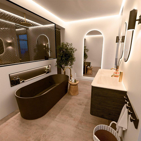 Mondiaz CIRO-DLUX Badkamermeubelset - 130x45x50cm - Solid surface wastafel Meli - 2 wasbak Dubbel - 2 kraangaten - 4 lades - Shadow SW1532565