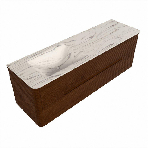 Mondiaz CIRO-DLUX Badkamermeubelset - 150x45x50cm - Solid surface wastafel Nata - 1 wasbak Links - zonder kraangaten - 4 lades - Ruby SW1532080