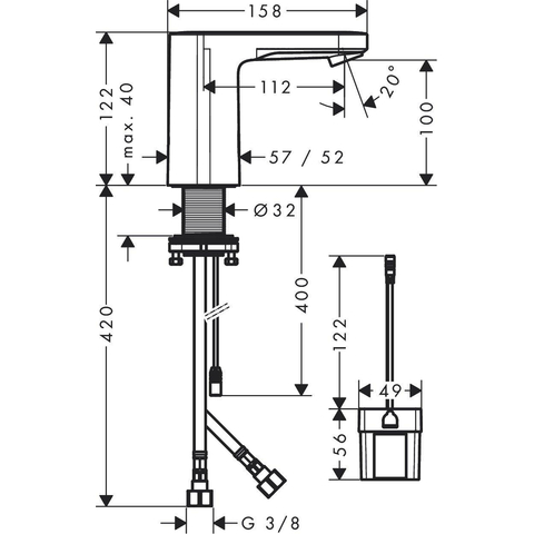 Hansgrohe Vernis Blend wastafelkraan elektronisch 6V warm water - hoogglans chroom SW651445