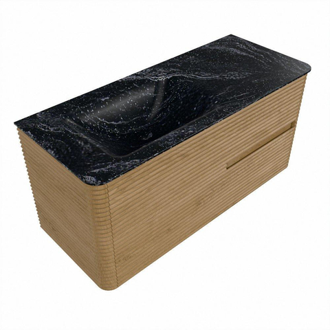 Mondiaz CIRO-DLUX Badkamermeubelset - 110x45x50cm - Solid surface wastafel Lava - 1 wasbak Links - 1 kraangat - 2 lades - Oak SW1531066