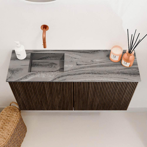 Mondiaz JOYA-DLUX 80cm toiletmeubel - kleur Walnut - Wastafel FAYE positie Links Zonder kraangat kleur Sombra. SW1424725