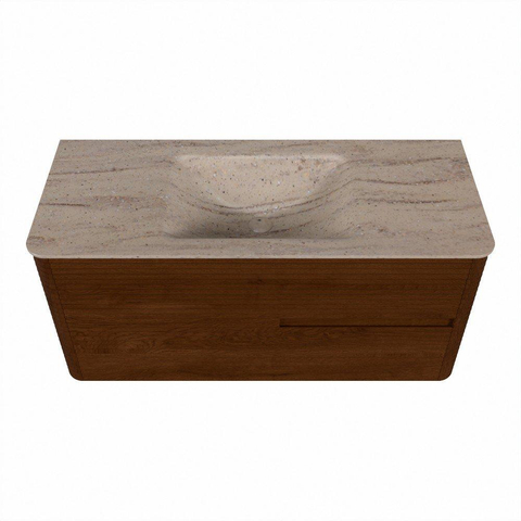 Mondiaz CIRO-DLUX Badkamermeubelset - 110x45x50cm - Solid surface wastafel Saba - 1 wasbak Midden - 1 kraangat - 2 lades - Ruby SW1532142