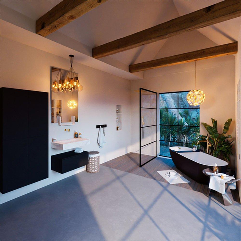 Mondiaz ALAN-DLUX Ensemble de meuble - 70cm - meuble Urban mat - 1 tiroir - Lavabo Cloud Ostra suspendu - vasque Centre - 0 trous de robinet SW807572