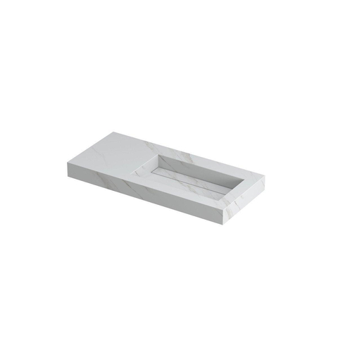 Ink Pitch lavabo - 100x45x9cm - vasque à droite - sans trou de robinet - calacatta mat (blanc) SW693332
