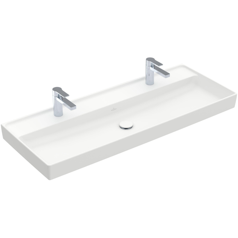 Villeroy & Boch Collaro meubelwastafel - 120x47cm - zonder overloop - 2 kraangatenen - Stone White (mat wit) SW358331