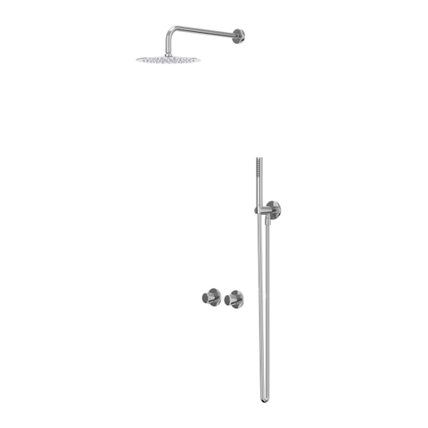 IVY Bond Ensemble de douche de pluie - encastré - symmetry - inverseur d'arrêt 2 voies - bras de plafond 15 cm - pomme de douche slim 25 cm - barre de douche avec sortie - flexible de douche 150 cm - douchette satin spray - Chrome SW1033316