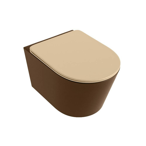Mondiaz LAVIE hangtoilet – spoelrandloos – 36 x 53 cm – met softclose zitting – Rust (bruin), zitting Sand (beige) SW1208775