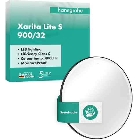 Hansgrohe Xarita Lite S Miroir - 90cm - rond - éclairage LED - interrupteur mural - noir mat SW1165041