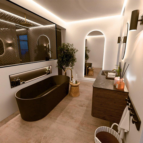 Mondiaz CIRO-DLUX Badkamermeubelset - 130x45x50cm - Solid surface wastafel Lava - 1 wasbak Links - 1 kraangat - 4 lades - Dusk SW1532954