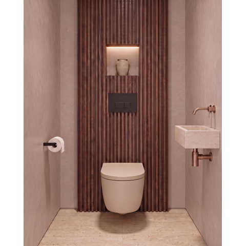 QeramiQ Dely Swirl Toiletset - 36.3x51.7cm - Geberit UP720 Duofix Sigma inbouwreservoir - 35mm zitting - bedieningsplaat mat zwart - rechthoekige knoppen - mat beige SW1414004