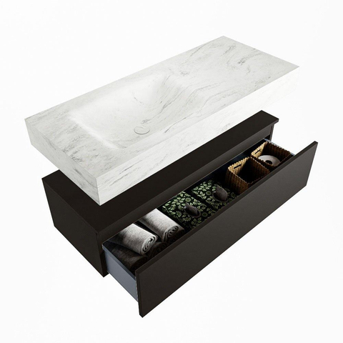 Mondiaz ALAN-DLUX Ensemble de meuble - 110cm - meuble Urban mat - 1 tiroir - Lavabo Cloud Opalo suspendu - vasque Gauche - 0 trous de robinet SW806581