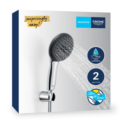 Grohe Vitalio QuickFix Handdoucheset - diameter 11cm - 2 straalsoort - 8.0/min - met houder - met slang - 175cm - chroom SW1028245