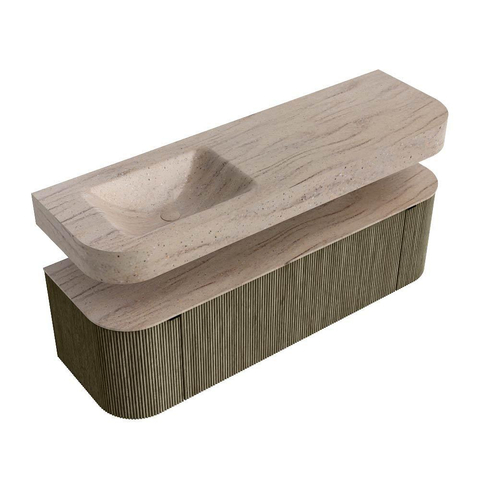 MONDIAZ THOR-DLUX 150cm meuble de salle de bains arrondi gauche + droite couleur Shadow avec 1 tiroir et 2 portes. Vasque suspendue CLOUD gauche 1 trou de robinet couleur Saba. SW1464903
