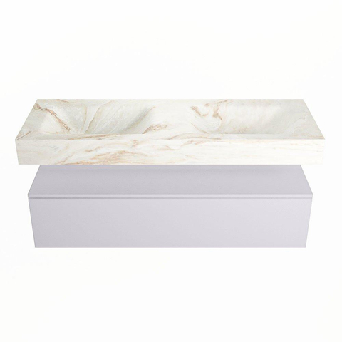 Mondiaz ALAN-DLUX Ensemble de meuble - 130cm - meuble Cale mat - 1 tiroir - Lavabo Cloud Frappe suspendu - vasque Gauche et droite - 0 trous de robinet SW804725