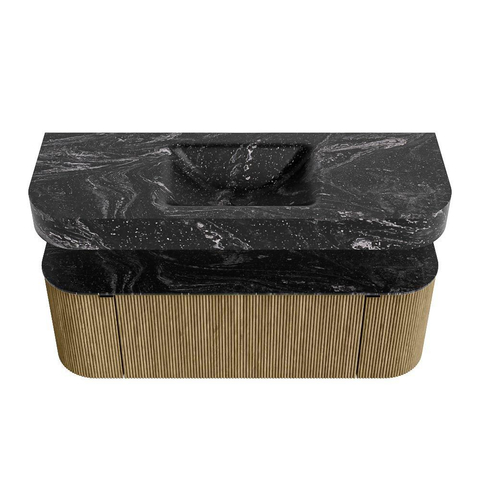 MONDIAZ THOR-DLUX 130cm meuble de salle de bains arrondi gauche + droite couleur Dusk avec 1 tiroir et 2 portes. Vasque suspendue CLOUD Milieu 1 trou de robinet couleur Lava. SW1463652