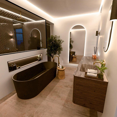 Mondiaz CIRO-DLUX Ensemble de meubles de salle de bains - 170x45x50cm - lavabo solid surface Oza - 1 vasque à droite - sans trous de robinet - 4 tiroirs - Dusk SW1533301