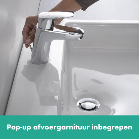 Hansgrohe Logis 1 greeps wastafelkraan - 70 met metalmet - trekwaste - hoogglans chroom SW94950