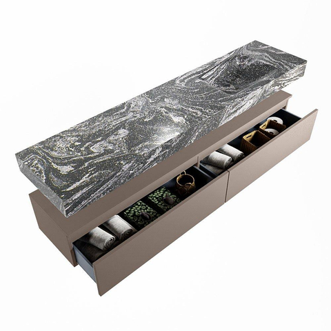 Mondiaz ALAN-DLUX Ensemble de meuble - 200cm - meuble Smoke mat - 2 tiroirs - Lavabo Cloud Lava suspendu - vasque Droite - 0 trous de robinet SW808154