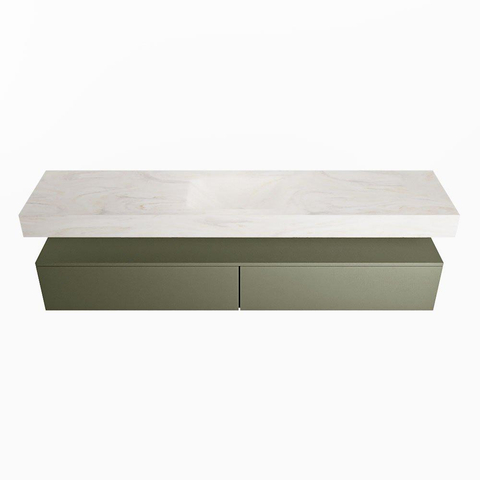 Mondiaz ALAN-DLUX Ensemble de meuble - 200cm - meuble - Army mat - 2 tiroirs - Lavabo Cloud Ostra suspendu - vasque Centre - 0 trous de robinet - Beige SW807776