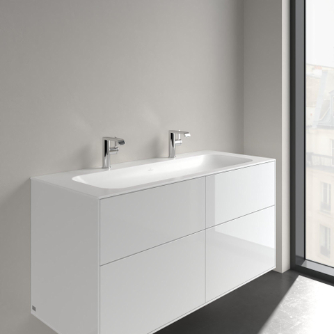 Villeroy & Boch finion meubelwastafel - met 2 kraangaten - 120x50cm CeramicPlus - zonder overloop - Stone White (mat wit) SW209578