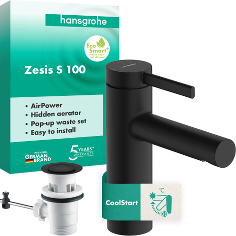 Hansgrohe Zesis s BM - 100 - coolstart PopUp - trekwaste - kunststof - mat zwart SW1388640