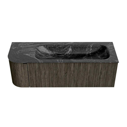 Mondiaz KURVE-DLUX Ensemble de meuble de salle de bains - 135x46x40cm - 1 tiroir - 1 porte - lavabo solid surface - droit - sans trou de robinet - Shadow SW1414667