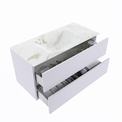 MONDIAZ VICA-DLUX Badkamermeubelset - 100cm - onderkast cale- 2 lades - inbouw wastafel cloud midden - 1 kraangat - 60cm hoge versie - frape SW1088997