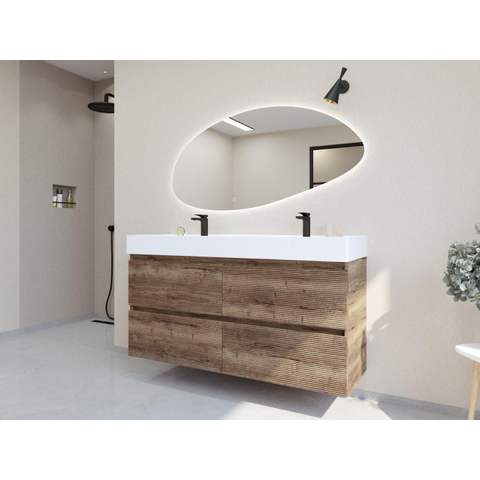 H&R Badmeubelen Infinity XXL 3D Badkamermeubelset - 140 cm - 2 keramische wasbakken kube wit - 2 kraangaten - 4 lades - charleston SW863532