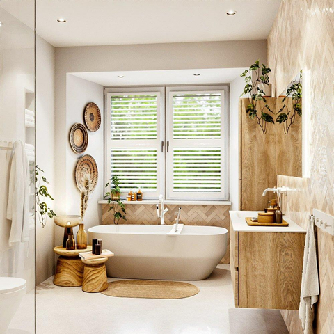 MONDIAZ VICA meuble sous lavabo 120cm Chêne blanchi 2 tiroirs. Lavabo CLOUD gauche 1 trou de robinet, couleur Talc. SW1381902