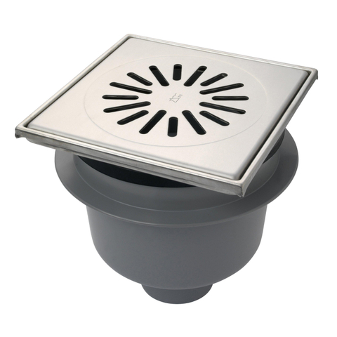 Aquaberg kunststof put/opzetstuk met onderaansluiting 75mm RVS rooster verstelbaar 20x20cm met PPC emmer reukslot 60mm 2300050