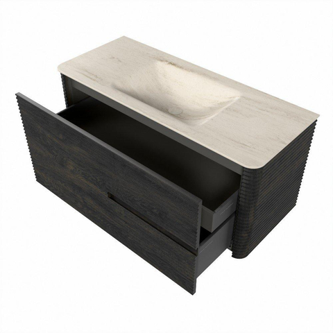 Mondiaz CIRO-DLUX Ensemble de meuble de salle de bains - 110x45x50cm - Lavabo solid surface Meli - 1 vasque centrale - 1 trou de robinetterie - 2 tiroirs - Shadow SW1532283