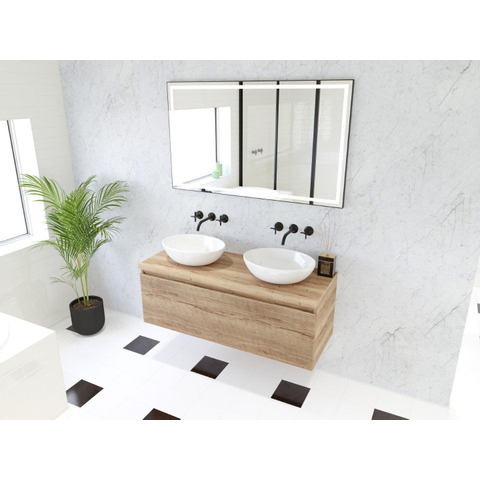H&R Badmeubelen Matrix 3D badkamermeubelset 120cm 2 laden greeploos met greeplijst in kleur French oak met bovenblad french oak SW857098