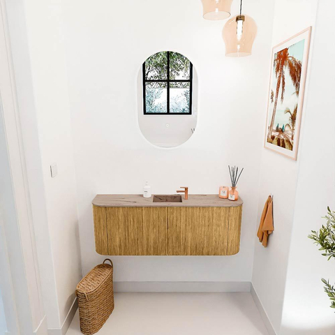 Mondiaz JOYA-DLUX 113.2cm toiletmeubel - ronding links en rechts kleur Oak - Wastafel FAYE positie Midden 1 kraangat kleur Arena. SW1423905
