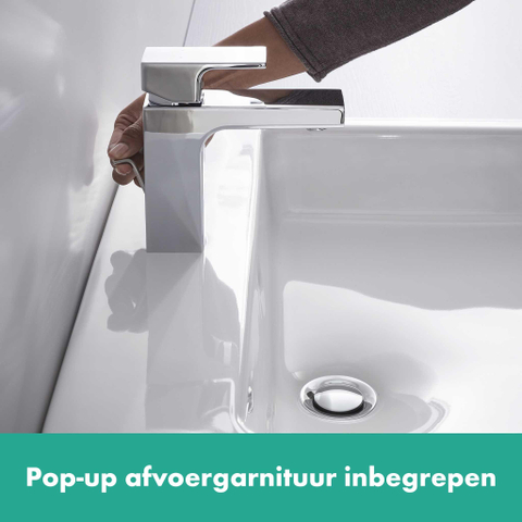Hansgrohe Vernis Shape 1 greeps wastafelkraan - 100 met trekwaste - hoogglans chroom SW651367