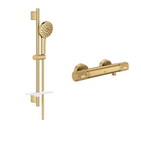 Grohe Vitalio Joy Doucheset - 60cm glijstang - ronde handdouche - 3 straalsoorten - thermostaatkraan - brushed cool sunrise (goud) SW1576555