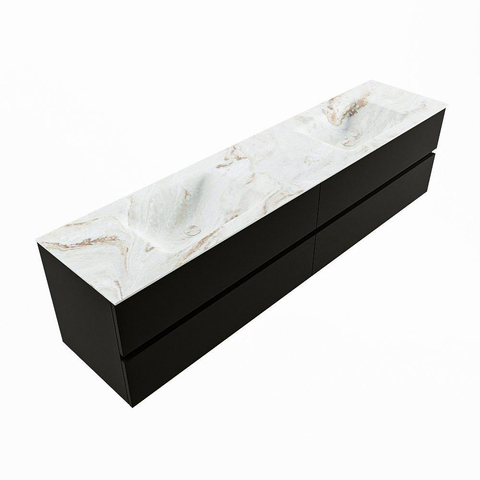 MONDIAZ VICA-DLUX Ensemble meuble de salle de bains - 200cm - meuble bas Urban - 4 tiroirs - lavabo encastré Cloud double - 2 trous de robinet - version haute 60cm - Frappe SW1088669