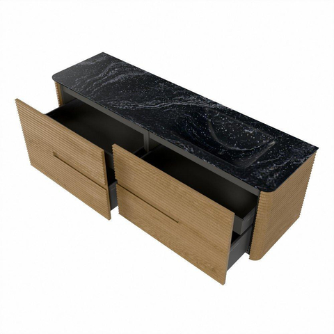 Mondiaz CIRO-DLUX Badkamermeubelset - 160x45x50cm - Solid surface wastafel Lava - 1 wasbak Rechts - zonder kraangaten - 4 lades - Oak SW1530968