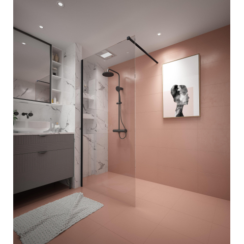 Adema Dawn Douche à l'italienne - 80x200cm - profilé mural - barre de stabilisation - verre clair - noir mat SW1443558