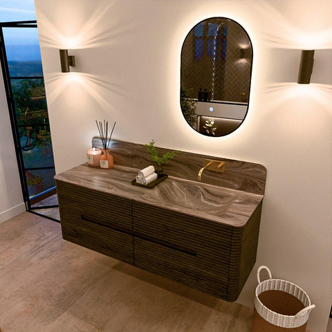 Mondiaz CIRO-DLUX Meuble de salle de bains - 140x45x50cm - plan vasque en solid surface Sombra - 1 lavabo à droite - sans trous de robinet - 4 tiroirs - Shadow SW1532773