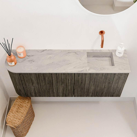 Mondiaz JOYA-DLUX 101.6cm meuble de toilette - arrondi gauche couleur Shadow - Vasque FAYE position Droite Sans trou de robinet couleur Glace. SW1422795