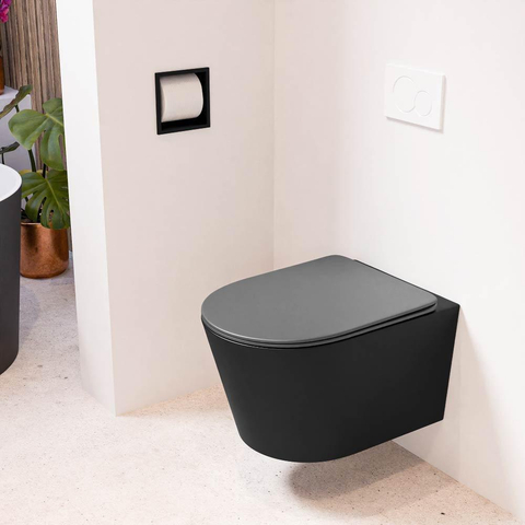 Mondiaz LAVIE hangtoilet – spoelrandloos – 36 x 53 cm – met softclose zitting – Urban (zwart), zitting Dark grey (grijs) SW1208610
