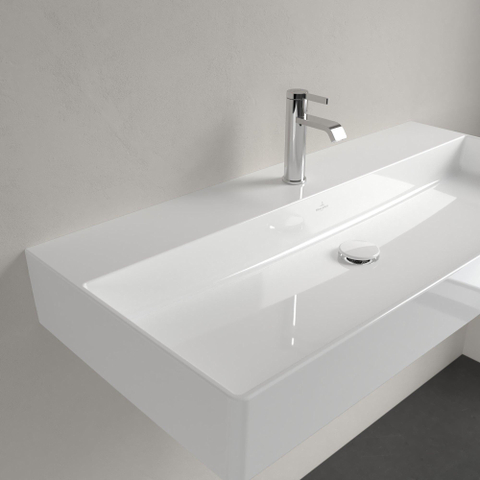 Villeroy & Boch memento 2.0 wastafel - voor handdoekhouders - 100x47cm - zonder overloop - 1 kraangat CeramicPlus - White Alpine (glans wit) SW358460