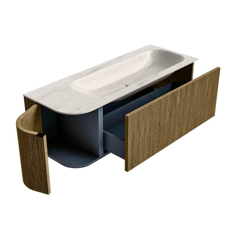 MONDIAZ KURVE-DLUX Meuble de salle de bains 125cm arrondi à gauche couleur Dusk avec 1 tiroir et 1 porte. Lavabo BIG MEDIUM à droite 1 trou de robinet Meli. SW1431913