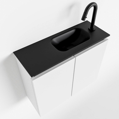 MONDIAZ TURE Toiletmeubel 60x23x50cm met 1 kraangaten 2 deuren talc mat Wastafel Eden rechts Solid Surface Zwart SW475215