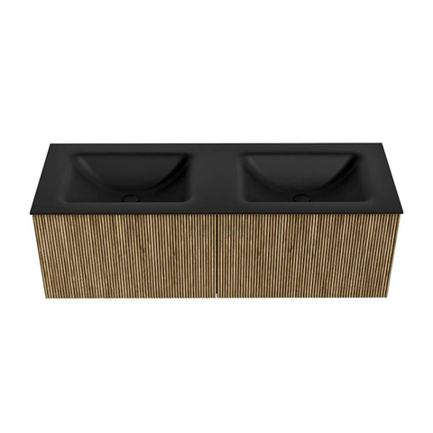 Mondiaz KURVE Badkamermeubelset - 130x46x40cm - 2 lade - wastafel solid surface - dubbel - 2 kraangaten - Dusk SW1415212