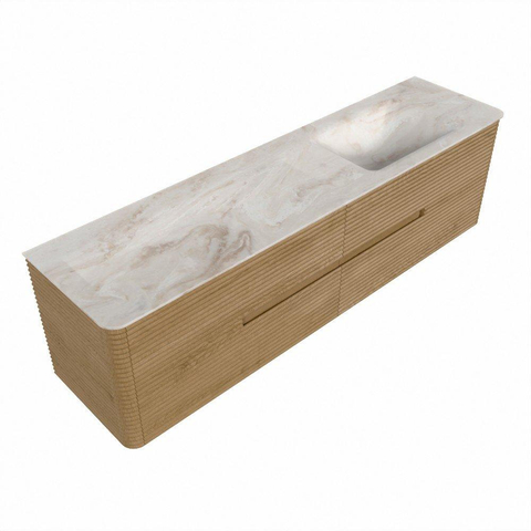 Mondiaz CIRO-DLUX Ensemble de meubles de salle de bains - 180x45x50cm - Plan vasque solid surface Frappe - 1 bassin à droite - 1 trou de robinet - 4 tiroirs - Chêne SW1530886