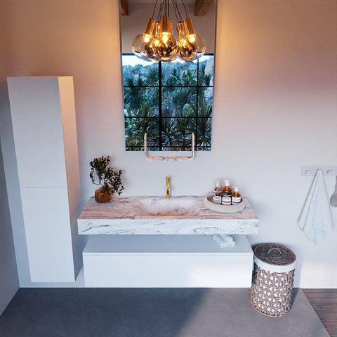 Mondiaz ALAN-DLUX Ensemble de meuble - 130cm - meuble Talc mat - 1 tiroir - Lavabo Cloud Glace suspendu - vasque Centre - 1 trou de robinet SW804910